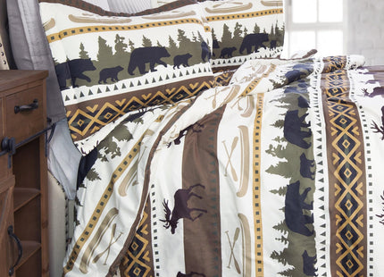 Carstens, Inc. Rustic Cabin Lodge Comforter Set Queen/Full - Outdoor Themed Striped Bedding Set, 3 Pieces Bed Set