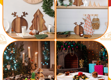 Umigy 2 Pcs Christmas Charcuterie Board Acacia Wood Cutting Board,Reindeer