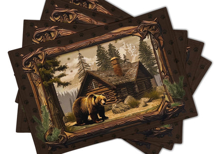 Bear Placemats Set of 4 - Lodge Cabin Place Mats 12x18 Inch Rustic Farmhouse Wild Animal Table Mats Country Woodland Kitchen Mats for Dining Table