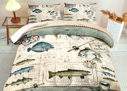 llyxsesty 3 Piece Fish Comforter Set Queen Fishing Bedding Set for Bedroom