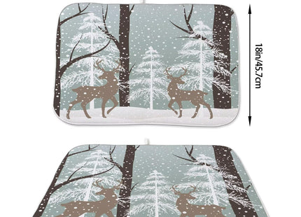 Winter Dish Drying Mat 18 x 24 inch Winter Landscape Snow Tree Deer Decorative Drying Mats Microfiber Absorbent Holiday Dish Washable Draining Mat for Kitchen Counter Decor