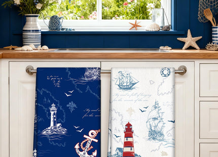 Arquiel Nautical Lighthouse Kitchen Towels, Thick Cotton Blend, Set of 4