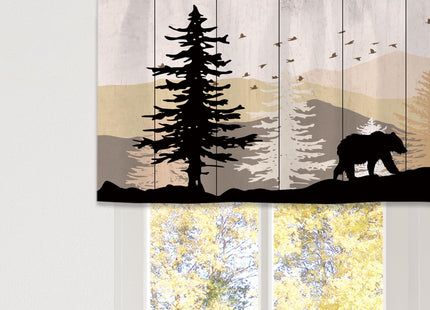 Laifzere Farmhouse Forest Cabin Curtain Valance for Window Treatments Rustic Wooden Rod Pocket Kitchen Treatment Tree Country Deer Bear Drapes for Bathroom Bedroom Living Room 1 Panel (52x18 Inch)