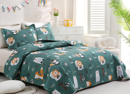 JSD Green Forest Animal Kids Quilt Set Twin Size
