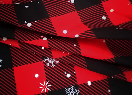 Christmas Snowflake Tablecloth 60 Inch Round Red Black Buffalo Plaid