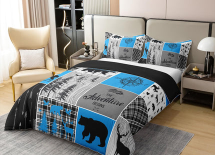Erosebridal Hunting Deer 100% Cotton Duvet Cover Twin Size Boys Retro Rustic Farmhouse Bedding Set Bear Adventure Themed Comforter Cover Western Cowboy Wildlife Bedclothes 2 Piece with 1 Pillow Case