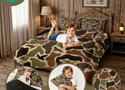 Erosebridal Duck Hunting Comforter Set Twin Size Army Camo Bedding Set Kids Boys Green Camouflage Military Comforter Wild Woodland Duvet Set Farmhouse Lightweight Room Decor