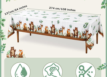 3 Pack Woodland Animal Plastic Tablecloth, Woodland Baby Shower Decorations