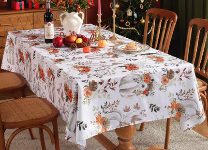 Honellaty Fall Pumpkin & Leaf Tablecloth 52x70 Inch, Printed Polyester