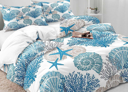 LUVIVIHOME 2PCS Coastal Bedding, Twin Bedding Sets, White Duvet Cover, Light Blue Coral Reef Starfish Conch Seashell Nautical Ocean Sea Life Summer Beach Comforter Bedspread Quilt Cover, 1 Pillow Case