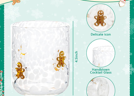 2 Pcs Christmas Icon Glass Cups Set, 16oz Gingerbread Man Icon Wine Glasses