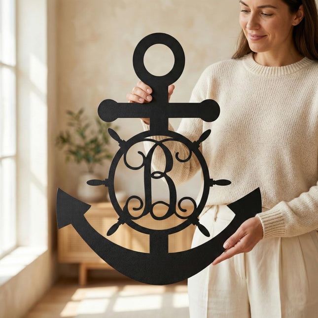 ALZERAS Custom Metal Anchor Decorations Wall Art - Personalized Laser-Cut 16-Gauge Steel - Modern Nautical Style, Rust and Scratch Resistant - Multiple Sizes & Colors - Easy Installation