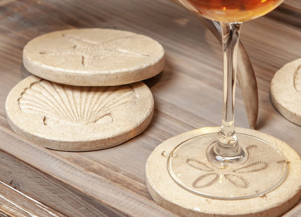 Beach Coasters for Drink 4PCS Absorbent Starfish Seashell Round Coasters