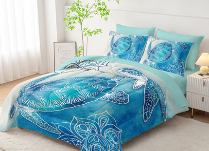 HOSIMA 7Pcs Sea Turtle King Comforter Set Ocean Themed Animal Bedding.