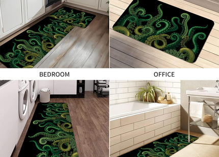 HSOWKDN Funny Octopus Tentacle Kitchen Rugs Sets of 2 Non Slip Washable, Black Cthulhu Kraken Kitchen Mats for Floor 2 Piece Home Decor