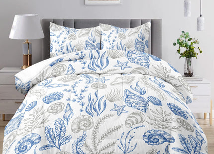 Raphus Cucullatus Sea Shell Bedding Comforter Set Full, Beach Theme Ocean Coastal Bed Set, Sea Shell Bedding