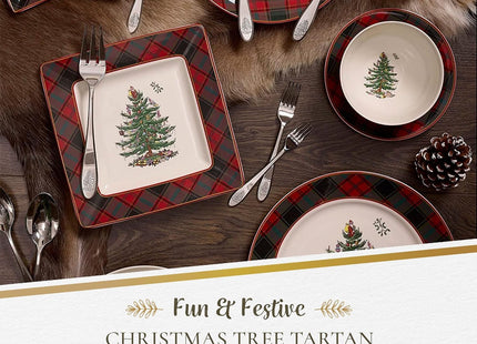Spode Christmas Tree Tartan Plaid Square Serving Platter
