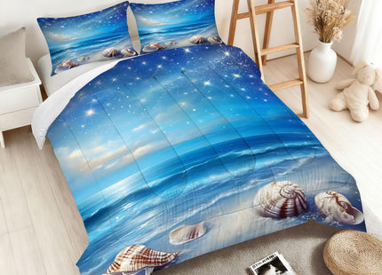 VTKON Beach Comforter Set for Kids Starlit Sky Comforter Set Queen Summer Sea Animal Seashell Soft 3 Pcs Ocean Bedding for Kids and Adults Bedroom Bed Decor for All Seasons