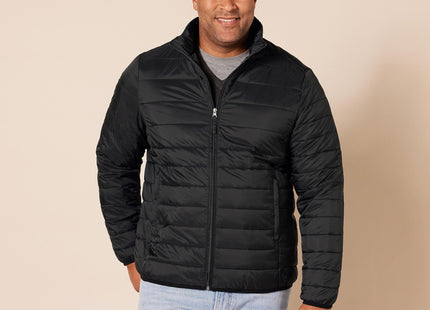 Amazon Essentials Men's Packable Lightweight Water-Resistant Puffer Jacket (Available in Big & Tall), Black, Large
