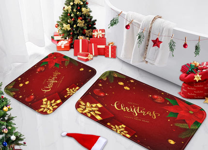ArtSocket Bathroom Set of 3 Shower Curtain Bath Rugs, Christmas Pine Tree