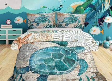 MUSOLEI Ocean Comforter Set Turtle Comforter Set, Sea Turtle Bedding Collections Soft for Teen Boys Turquoise Ocean Themed Mediterranean Style Printed Design Quilt Set Twin Size Comforter Sets（Twin）