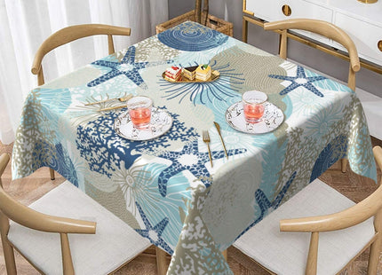 Summer Outdoor Tablecloth Square 54x54 Inch,Seashell Starfish Coral Beach Table Cloth,Stain Resistance Polyester Ocean Decor Table Covers for Kitchen Dining,Small Tablecloth for Parties Picnic