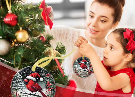 Welshower Merry Christmas Winter Cardinal Ornaments, Red Cardinal Christmas Decorations, Snowy Winter Poinsettia Bird Xmas Tree Ceramic Decorative Hanging Ornaments