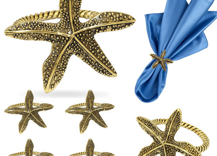 Davifina Starfish Napkin Rings Set of 6 for Coastal Beach Party Table Decor