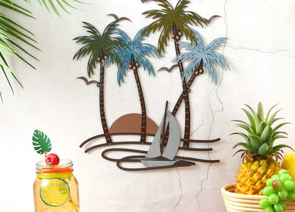 Shimeyao Palm Trees Metal Wall Art Outdoor Tropical Decor,Sailboat