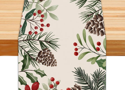 Heirloom Haven Christmas Winter Table Runner, Holly Berry Pine Cone Needle Branch Table Runners Xmas Seasonal Holiday Table Decorations for Farmhouse Kitchen Dinning Home Party Decor 13x72in