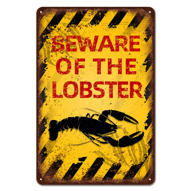 Vintage Lobster Metal Sign Beware of Lobster Aluminum Sign