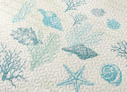 Junsey 3Pcs Ocean Theme Quilts Twin Size Coastal Bedding Set Lightweight Reversible Beach Theme Bedspread Coverlet All Season Home Bedding Decor(Light Blue, Twin)