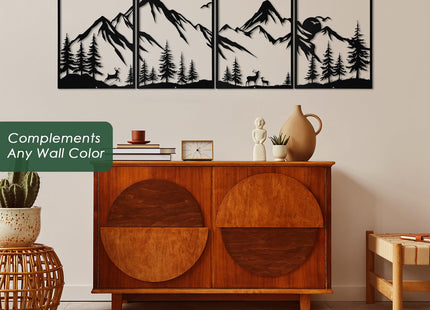 Sanwarm Wall Decor, 4 Pieces, Black Metal, for Home Mountain Forest