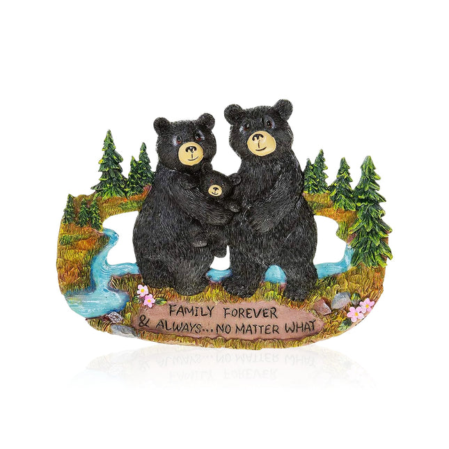 Family Signs for Home Decor - Black Bear Wall Decorations Rustic Home Decor Kitchen Signs - Country Decorations for Home Blessings Wall Plaque Bear Decor - Family Forever & Always No Matter What