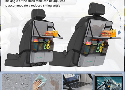Plzpik Car Backseat Organizer with Tablet Holder,11 Storage Pockets with Foldable Food Tray, Protector Kick Mats for Kids, Travel Accessories Organizer (Gray, 1Pack)