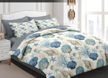 WeCozy Queen Comforter Set with Sheets, 7 Pieces Seashell Coastal Bedding