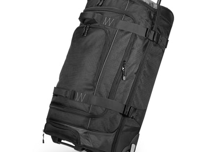 Amazon Basics 35-inch Large Rolling Duffel Bag with Wheels and Handle, Travel Duffle with Durable Ripstop Polyester Material, 2 Layers of Storage Space, Multiple Interior and Exterior Pockets, Black
