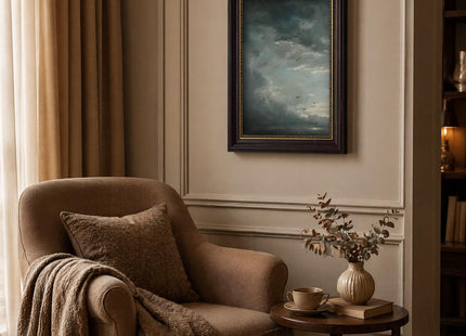 Vintage Moody Landscape Framed Wall Art Stormy Sky Seagull Canvas Prints