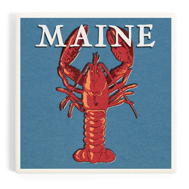 Lantern Press Maine, Lobster Woodblock (Absorbent Ceramic Coaster, Single, Cork Back, Kitchen Table Decor)