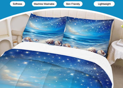 VTKON Beach Comforter Set for Kids Starlit Sky Comforter Set Queen Summer Sea Animal Seashell Soft 3 Pcs Ocean Bedding for Kids and Adults Bedroom Bed Decor for All Seasons