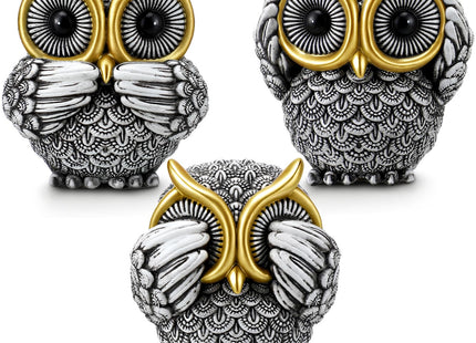 3 Pcs Owl Figurines Decor Mini Resin Wise Owl Statues Table Shelf Decor