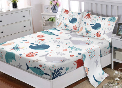 XYNHML Sea Turtle Fitted Sheet Full Beach Theme Dolphin Starfish Seaweed Bed Sheet Set 4Pcs Reptile Sea Animal Octopus Reptile Bed Cover for Teens Includes 1 Fitted Sheet,1 Flat Sheet,2 Pillowcases