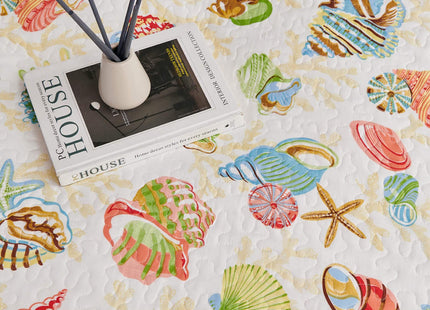 CHESITY Beach Quilts Set Full/Queen Size Ocean Bedspread Lightweight Coastal Quilt Reversible Bedding Cover Nautical Coverlet Set Seashell Conch Beach Comforter Cover Conch Sheet(90"x90")
