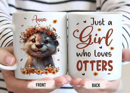 Hyturtle Personalized Cute Otter Coffee Mug - Gift For Otter Lover - Just A Girl Who Loves Otters - Otter Gift For Women - Animal Lover Gift - Birthday - Custom Coffee Cup Ceramic Mug 11oz - 15oz