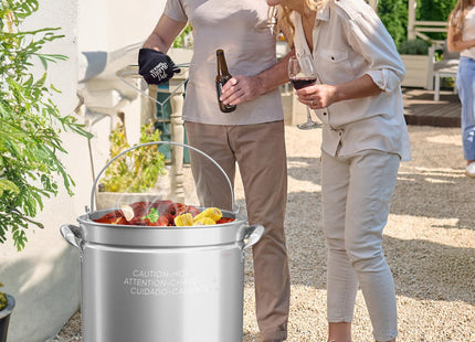 Bonnlo 102QT Stainless Steel Stock Pot for Boiling Seafood, Crawfish lobster & Crab, Frying Turkey & Steaming Tamales, Large Boil Pot with Steamer Basket, Lid, Lifting Hook for Outdoor Cooking Patio