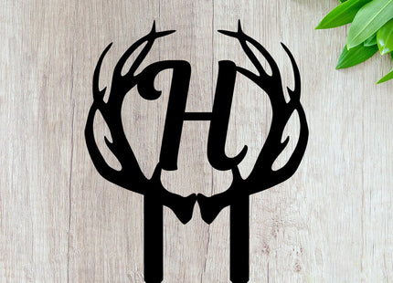 Deer Antler Script Initial Letter Rustic Home Decor Monogram Antler Sign