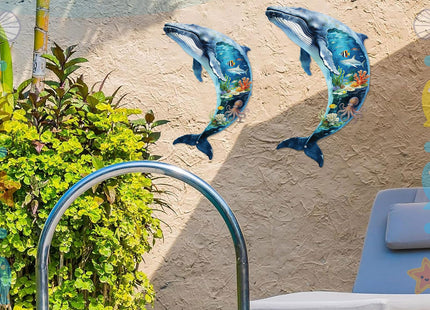 ruelen Humpback Whale Metal Wall Art, Underwater Coral Fish Octopus Ocean Nautical Wall Decor, Indoor Outdoor Hanging Sculpture for Patio Pool Garden Bathroom Bedroom, Beach Home Decor Gift(Small)
