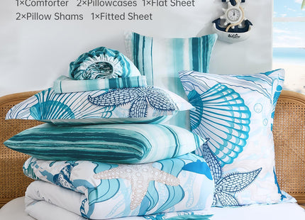Coastal Comforter Set Full Size, Beach Themed Comforters,7 Pieces