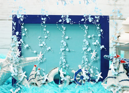 16 ft Ocean Themed Garland Ocean Beaded Starfish Shell Decor Coastal Beaded Beach Garland for Mantle Fireplace Summer Wedding Home Decor Supply(Blue)
