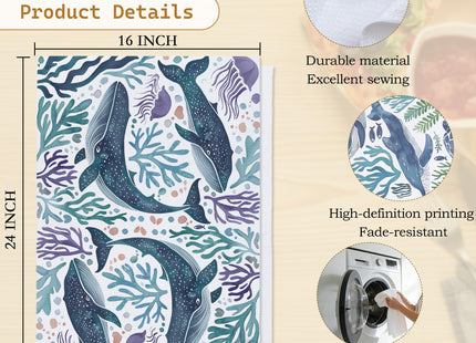 YXYBF Blue Whale Nautical Coastal Hand Dish Tea Towels for Kitchen Bathroom Decor 16x24 Inches, Coastal Bathroom Decor, Ocean Marine Life Beach Kitchen Towels Decorative Set of 2